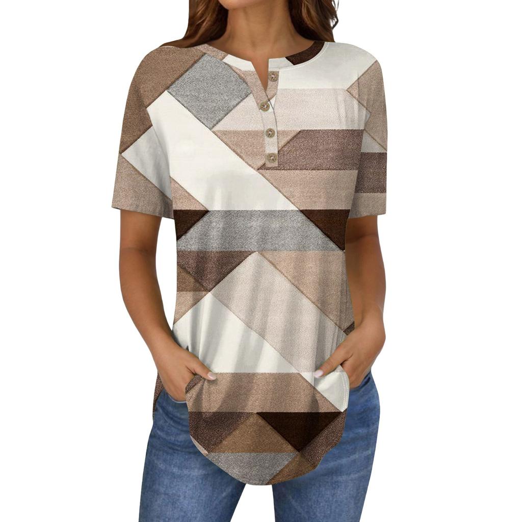 Krótkie rękawy damskie Koszulki letnie T-shirty z nadrukiem kwiatowym Dekolt w serek Casual Basic Koszulki z guzikami Tuniki