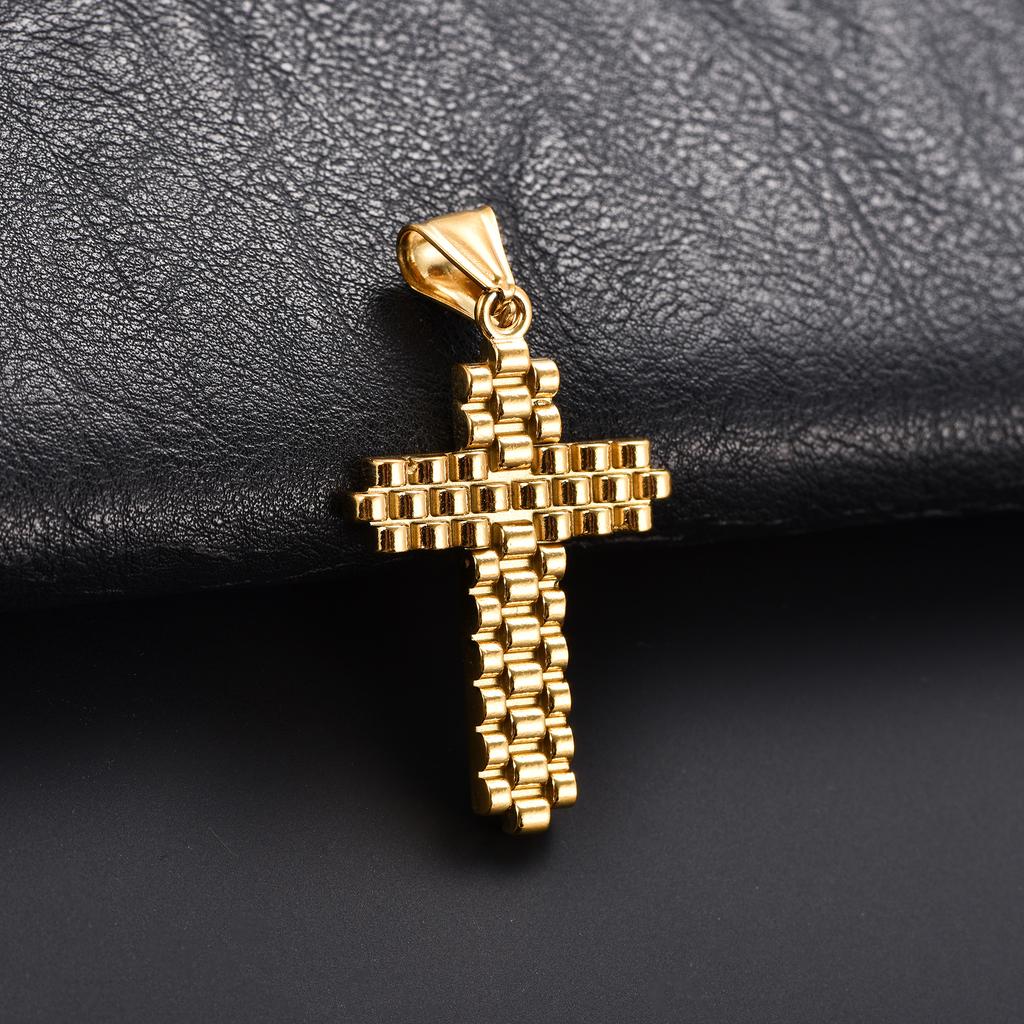 Christian Stainless Steel Cross Pendant Necklace for Women Men Gold Charms for Chain Choker Prayer Metal Jewelry Accessory