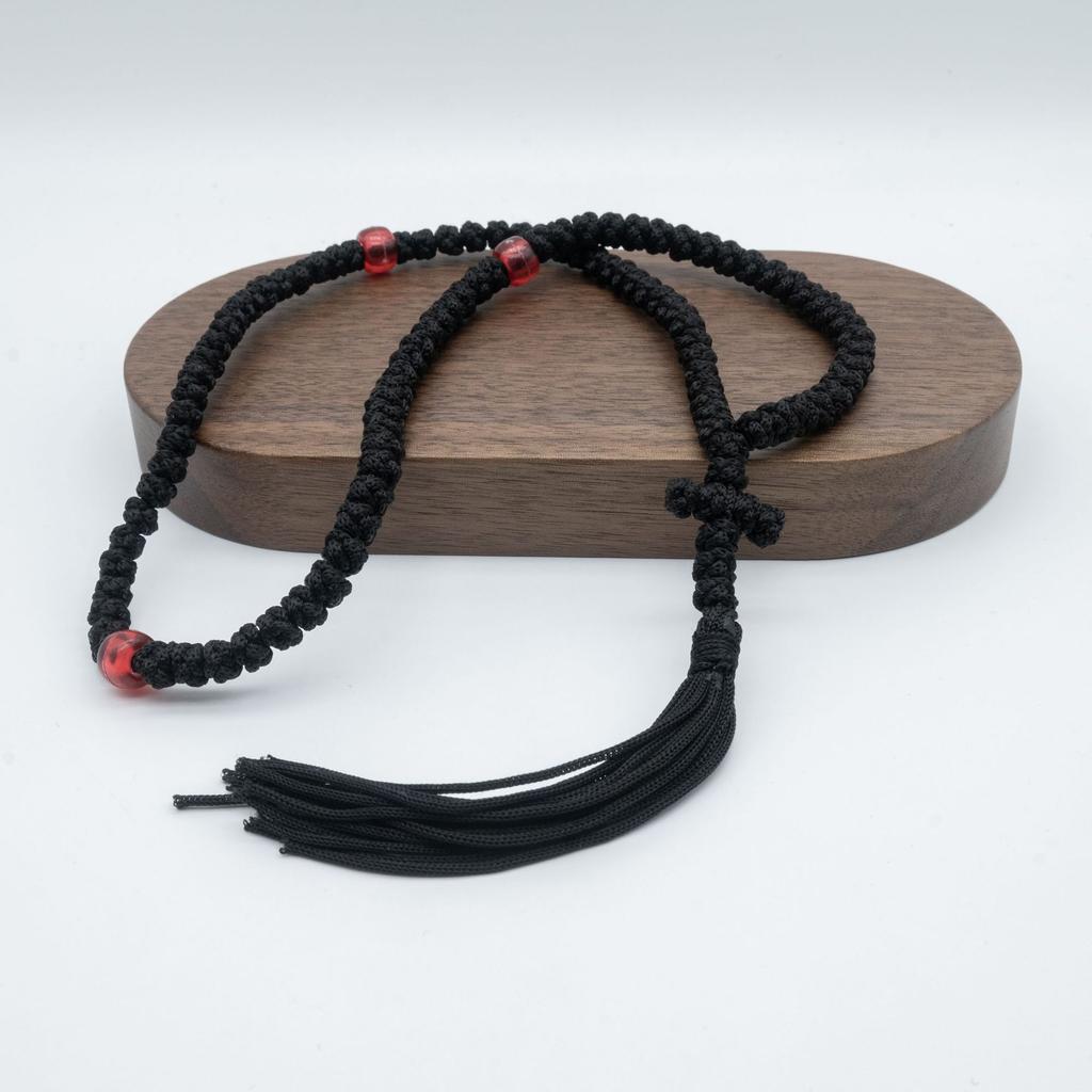 Orthodox Greek Hand-Woven Cross Prayer Necklace Tassel Prayer Red Bead 100 Knot Pendant