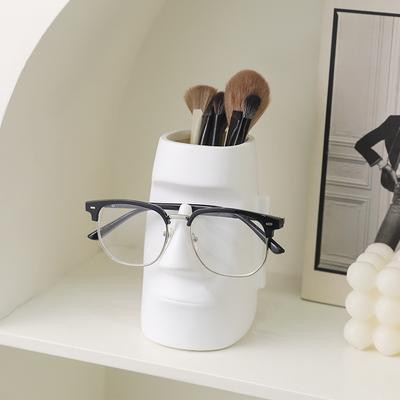Soporte para Gafas y Organizador de Escritorio Estatua Moái, Decoración Multifuncional para Hogar/Oficina con Almacenamiento para Bolígrafos