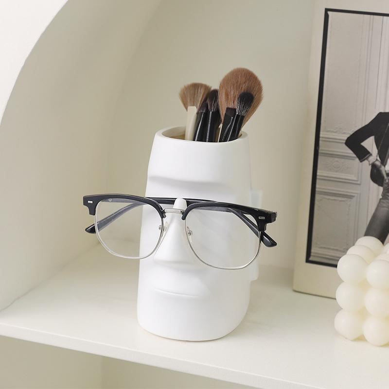 Moai Statue Eyeglass Holder & Desk Organizer, Multi-Functional Home/Office Decor With Pen Storage