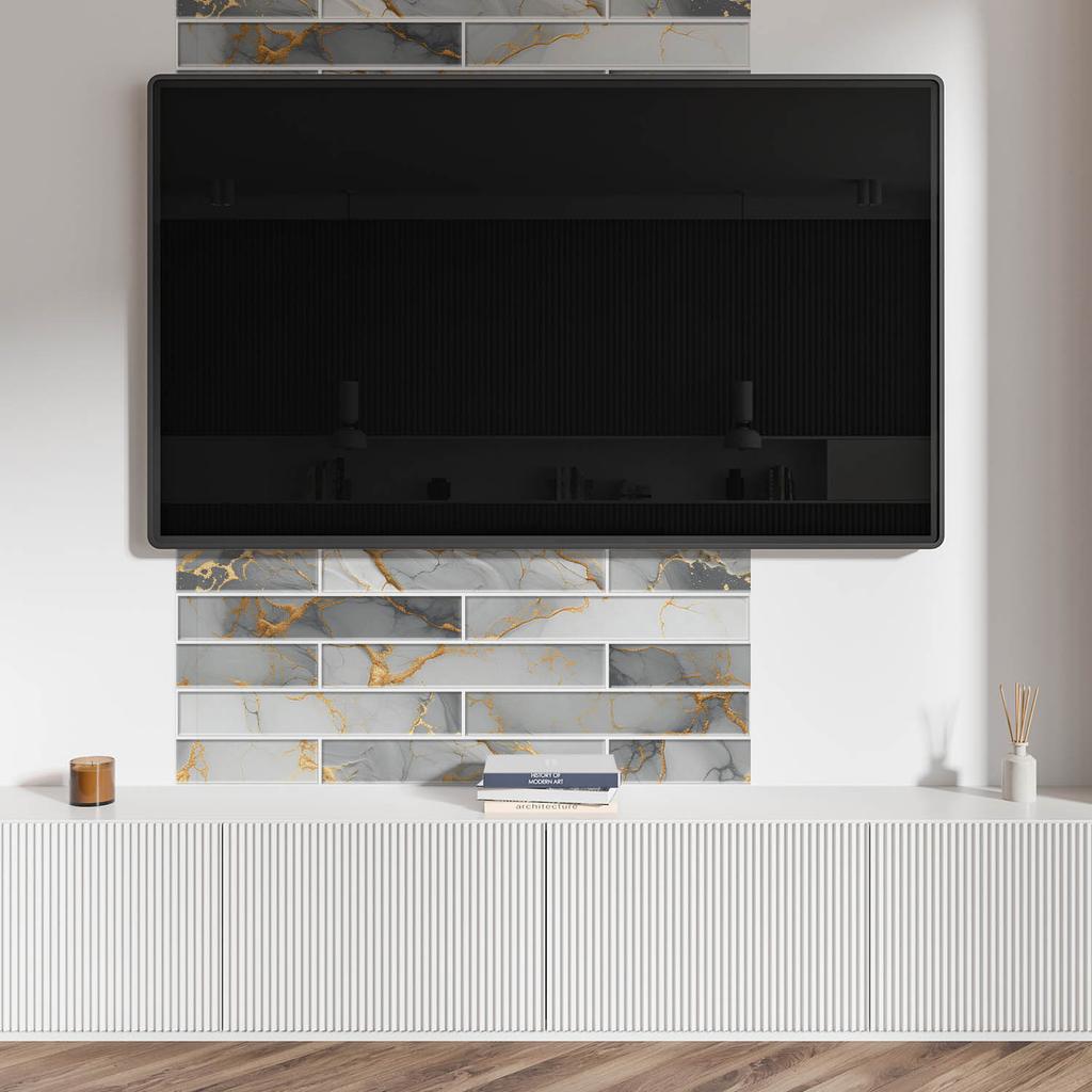 Vinyl Decorative Panel with Graphics for Kitchen or Bathroom 100x50 Cm Elegant Marble Pattern