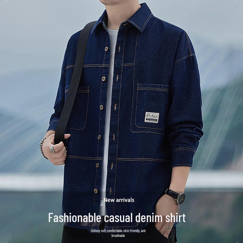 ROMON Men's Long-Sleeve Denim Shirt