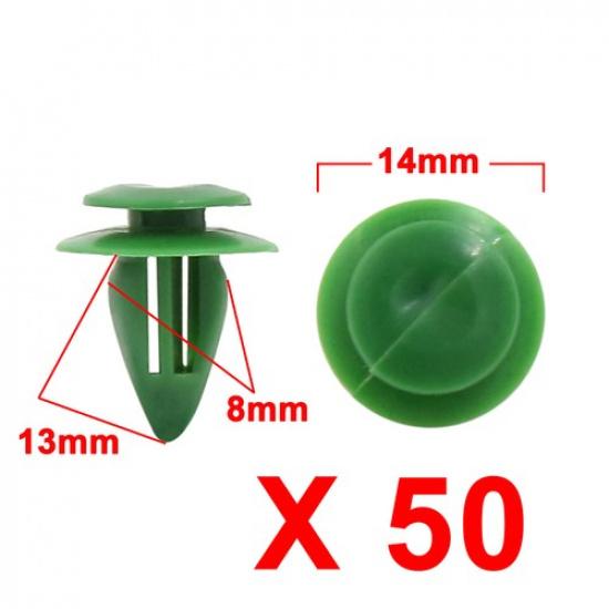 50Pcs Green Car Plastic Trim Door Panel Retainer Clips Rivet Fastener 8mm Hole