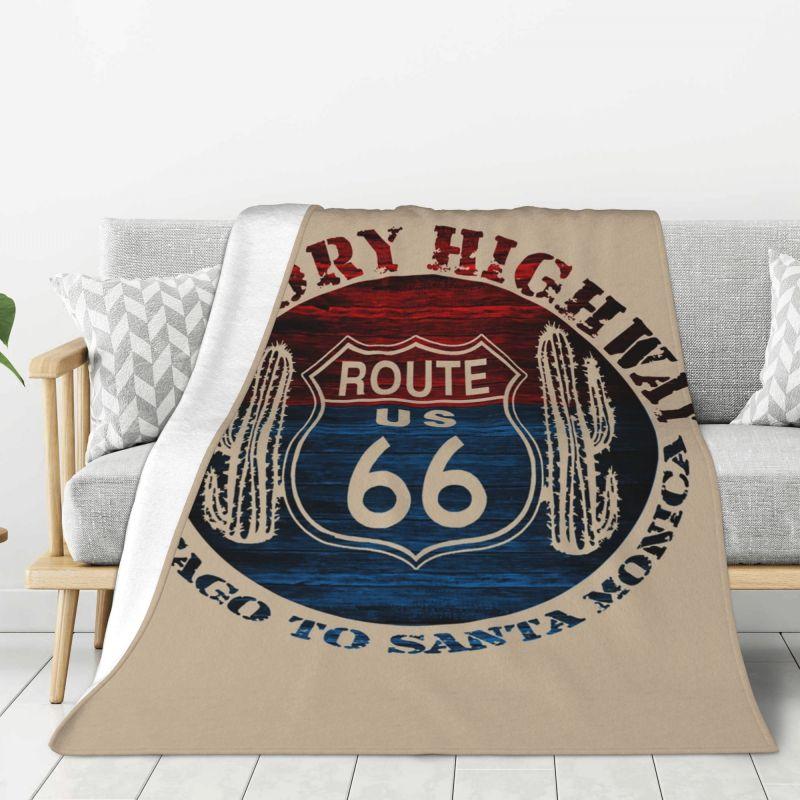 Custom 3D Print Motorcycle Ride Route 66 Blankets Comfortable Flannel Winter US Numbered Highways Throw Blanket Home Bedroom
