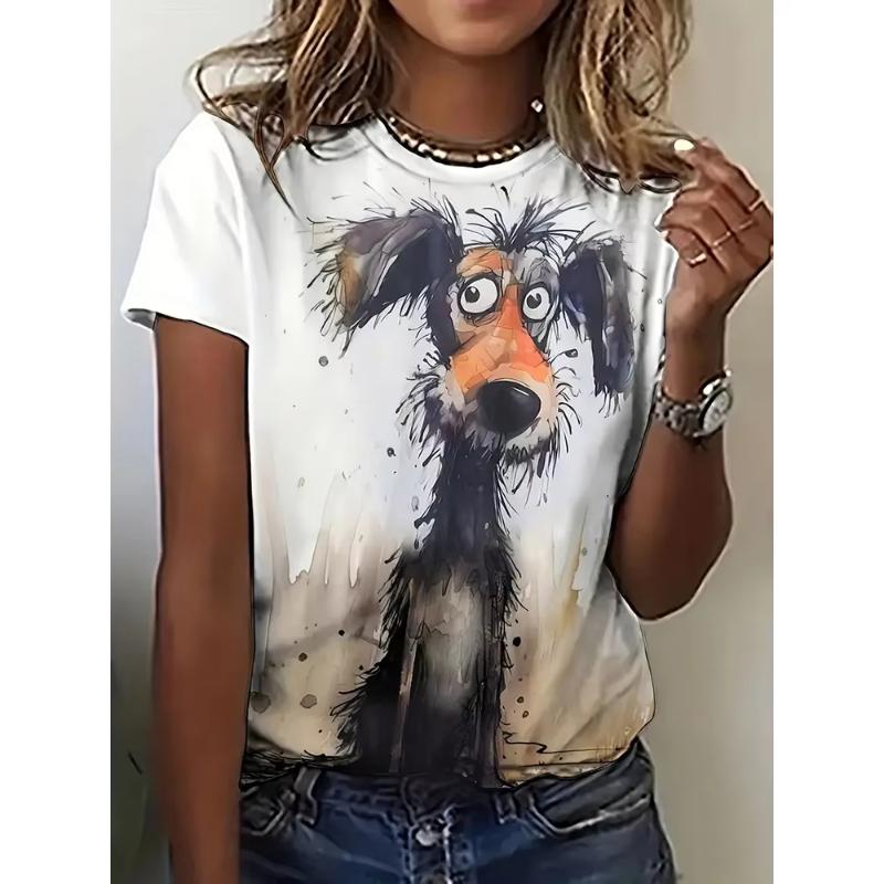 Fun animal pattern 3D printed women's T-shirt casual short sleeved