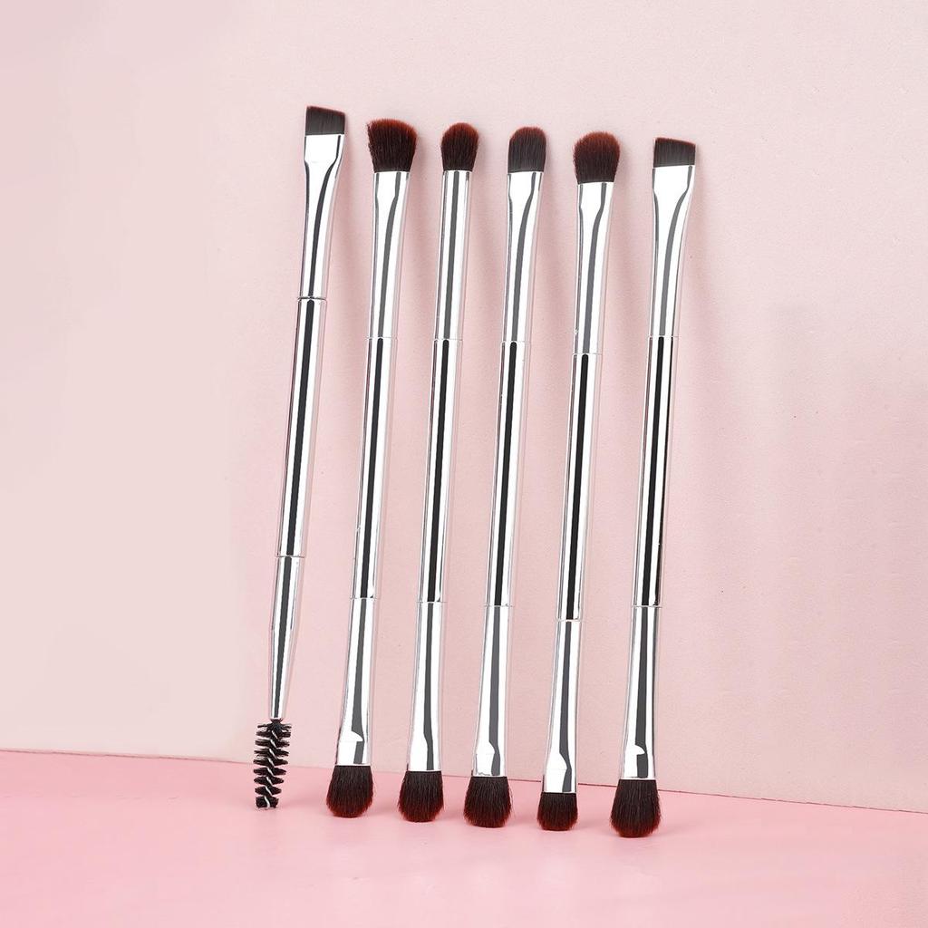 Silver Double-Ended Brow & Eye Makeup Kit: Brush, Pen, Mascara, Curler, Eyeshadow, and Concealer Tools