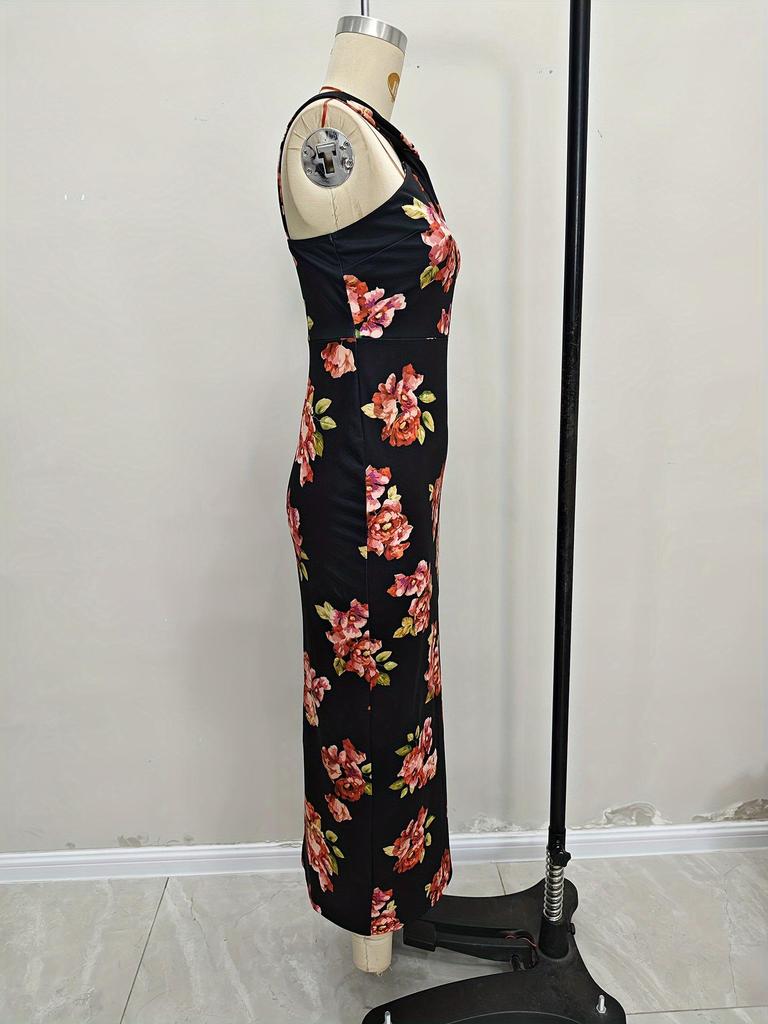 One-Shoulder Summer Bodycon Dress with High Slit Print