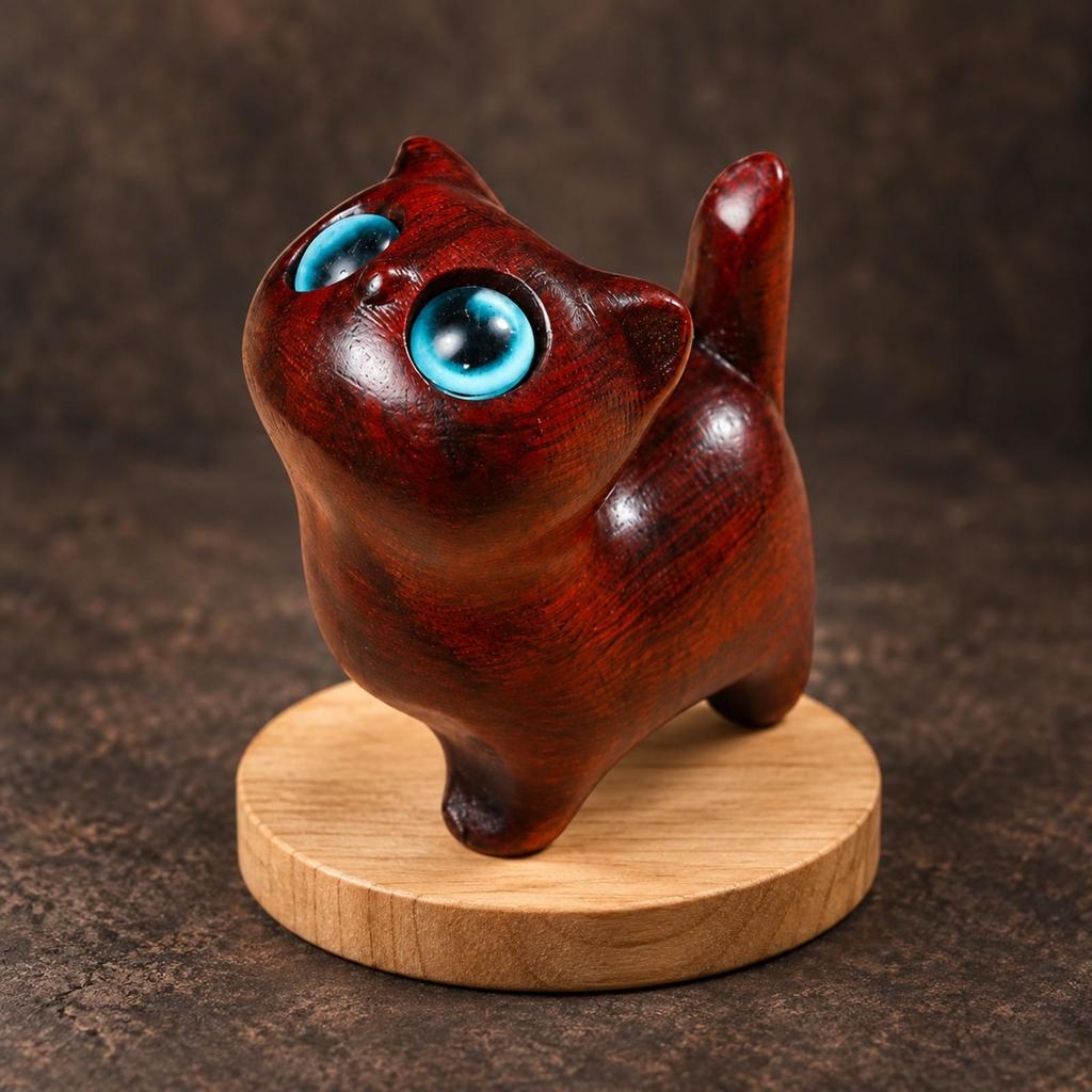 Wooden Cat Figurine Smooth Collectible Cute for Desk, Display