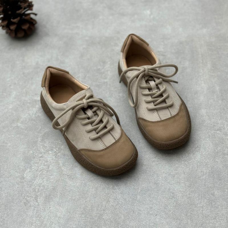 Johnature Handmade Genuine Leather Lace Up Casual Soft Soled Shoes Mixed Colors Women's Flat Shoes