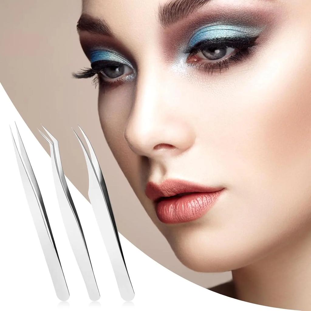 1/3pcs Lash Tweezers for Eyelash Extensions High Precision Stainless Steel Straight Tip Tweezers Curved Tip Tweezers for women