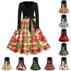 Women's Casual Vintage V-Neck Christmas Dress with Snowflake and Christmas Tree Print