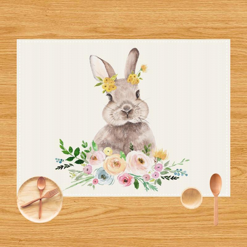 Easter Bunny Placemats Cross-border Amazon Imitation Linen Easter Egg Placemats Party Tablecloths for Banquets
