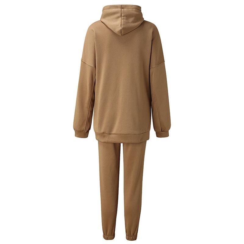 WTEMPO Women's Tracksuit Fleece Hooded Two Piece Set Loose Hoodies Jogger Pants Sets Female Autumn Casual Solid Sportswear Suit