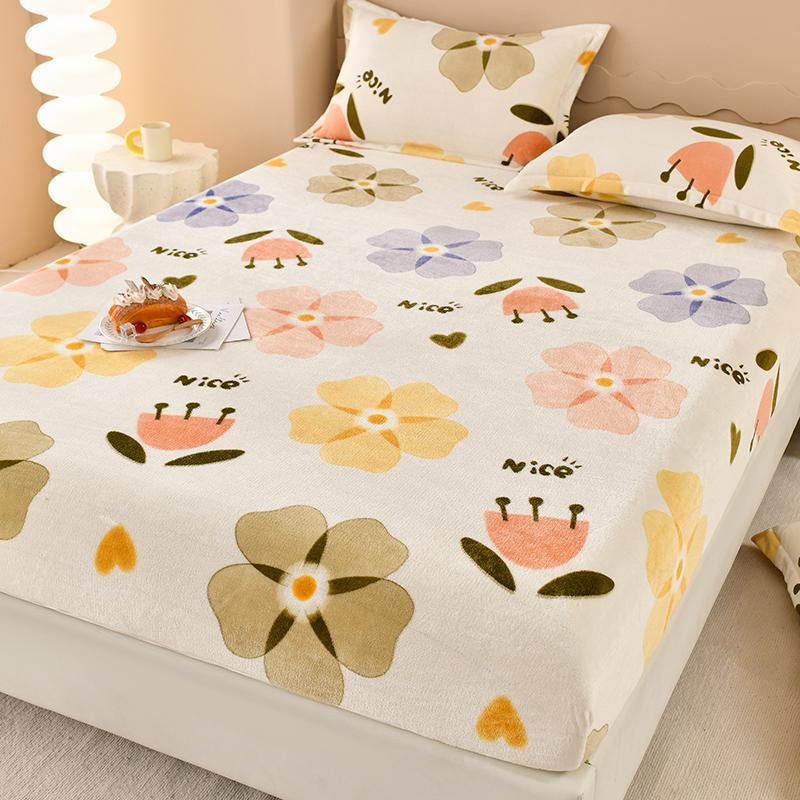 Velvet Fitted Sheet Warm Mattress Cover Simple Style Bed Covers Sabanas Para Cama Home Elastic Bedsheets(No Pillowcase)