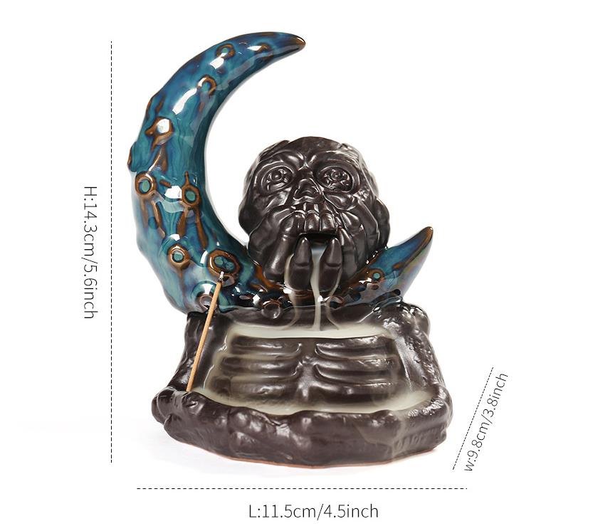 Waterfall Moon Incense Burner Skull Backflow Incense Burner Halloween Home Decor Home Aromatherapy (Without Incense)