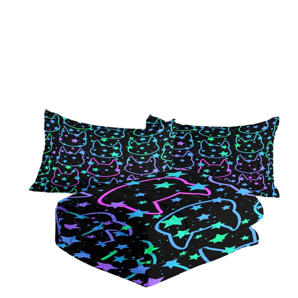 Pet Cat Plush Blanket 3d Digital Print Thickened Feather Silk Cotton Quilt Cover Three-piece Set