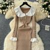 Spring Autumn Women Sweet Peter Pan Collar Knitted Sweater Long Midi Slim Mermaid Dresses