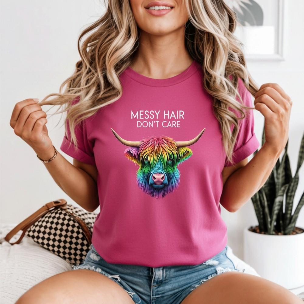 Highland Cow Messy Hair Colorful Unisexs Tshirt