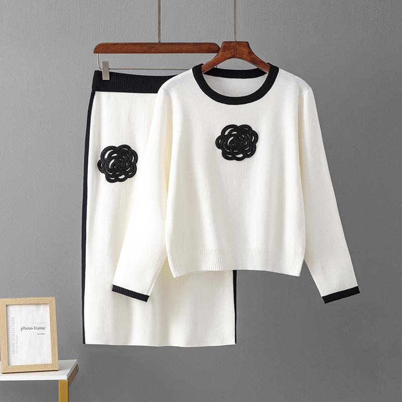 European & American Embroidered Knitwear Set: Embroidered Top + Short Skirt – Fashionable, Casual, Loose Two-Piece Outfit