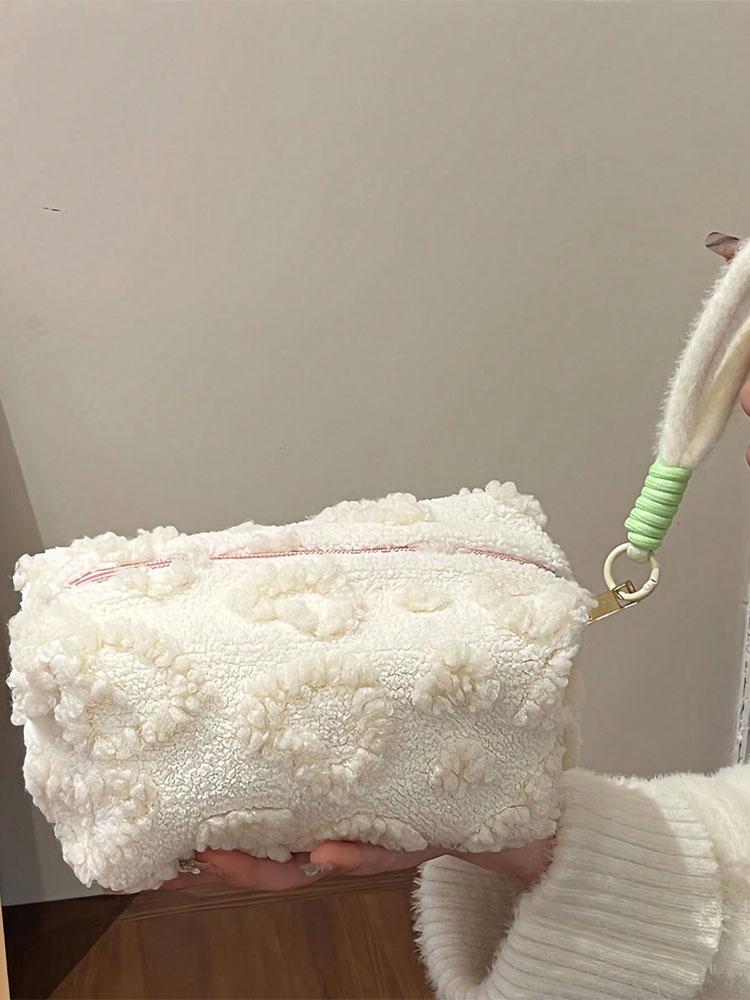 1 Stück süße, plüschige Kosmetiktasche für Mädchen mit großem Fassungsvermögen, tragbare Reisetasche, Reise-Toilettenartikel