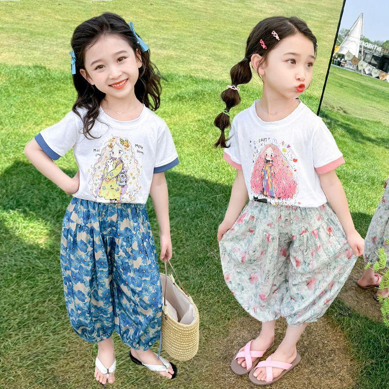 Girls Summer Korean Two Piece Set Short Sleeve Top and Shorts
