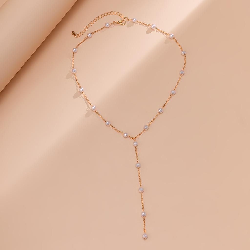 Jewelry, Simple And Cold Wind Stacked Pearl Chain Necklace, Sweet And Cool Retro Metal Tag Necklace