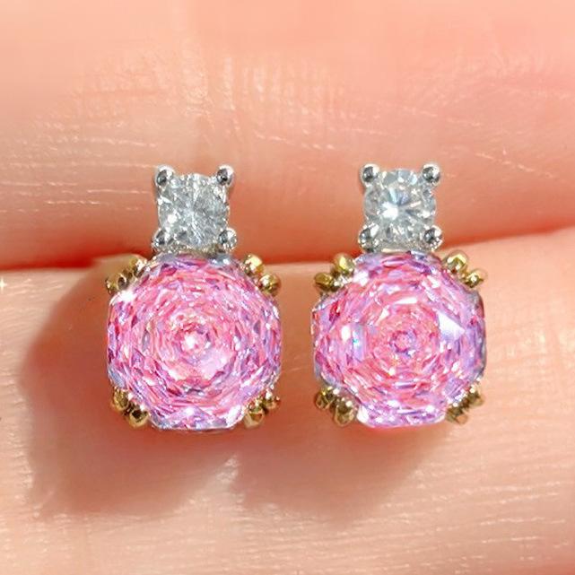 Fashion Light Luxury Star Anise Rose Cut Pendant Necklace Colorful Pink Diamond Ring Chinese Red Stud Earrings Colorful Treasure Set Women