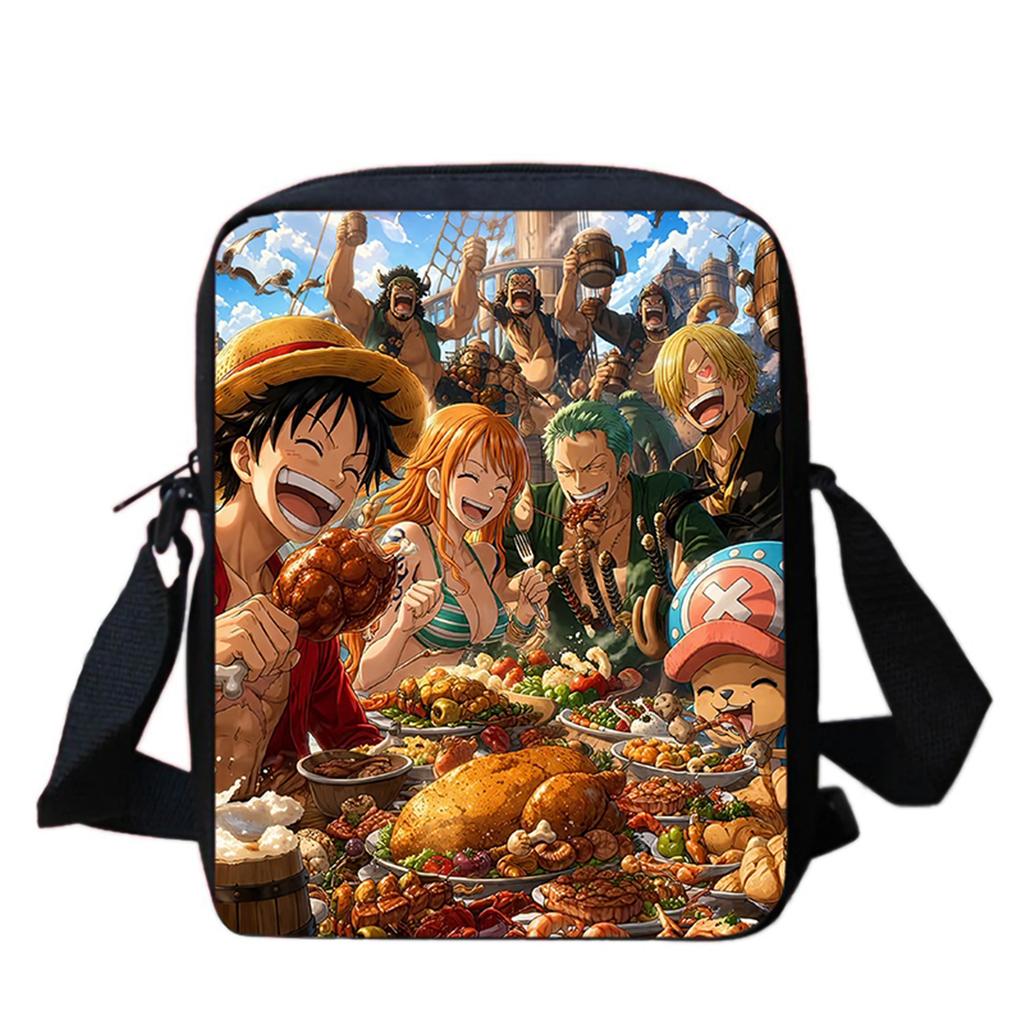 Adjustable Lightweight One Piece Anime Crossbody Bag Sling Shoulder Bag Unisex Casual Bag for School Outdoor Boys Girls Age 6-10