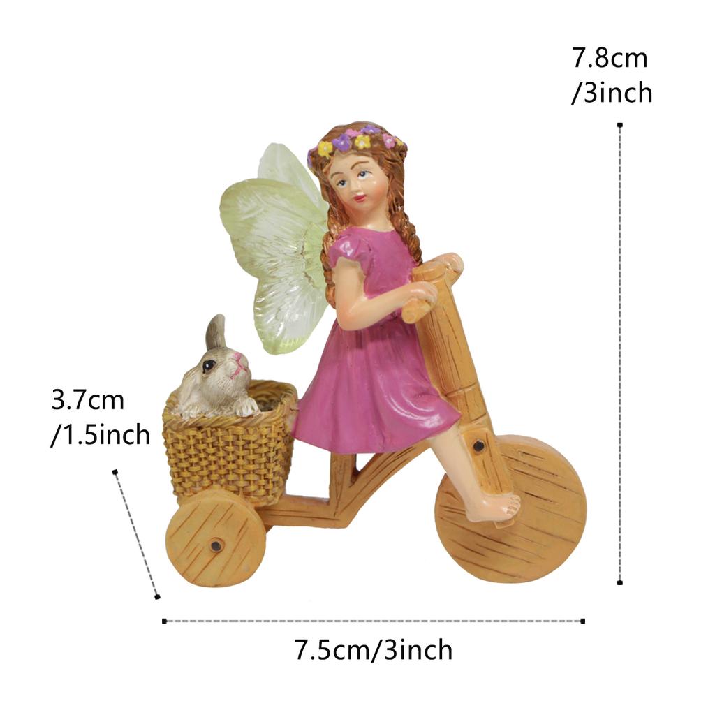 1 fun fairy tale statue, mini bicycle fairy tale garden statue outdoor sculpture, resin garden decoration outdoor garden lawn ga