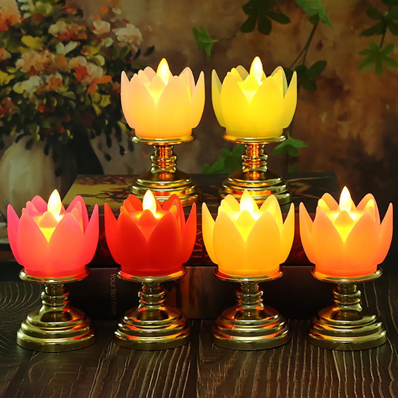 Led Lotus Light Battery Operated Colorful Soft Natural Light Buddha Lamps Prayer Flicker Led Candle Tea Lamp Temple Decoration