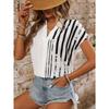 Summer New Short-sleeved Versatile Casual Women's Shirt V-neck Striped Loose and Comfortable Top