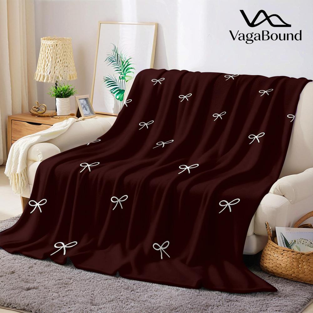 Burgundy Bow Sprinkle Flannel Blanket Warm Soft Halloween Christmas Couch Warm Cozy Decorative Decor Gift for All Season