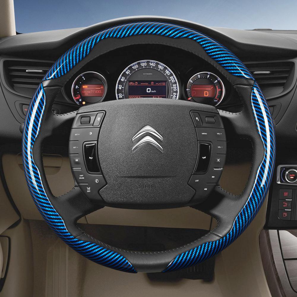 Suitable for Citroen Carbon Fiber Texture Steering Wheel Cover with Segmented Quick-Release Design, Durable Black Accessories for Models Such as C3, C
