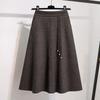 Plus Size High Waist Midi A- Line Skirt for Plus Size Women In Woolen Fabric Vintage Style Mid Autumn Winter