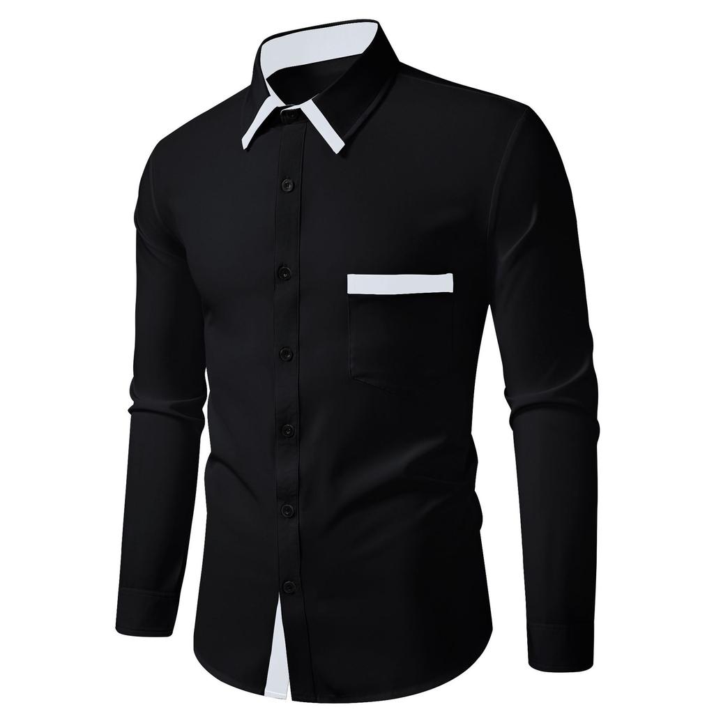 New Fashion Men's Color-blocking Business Slim Casual Shirt Contrast Long-sleeved Shirt