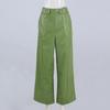 Ladies New Fashion Leather Pants High Waist Loose Pocket Waist PU Leather Flared Pants