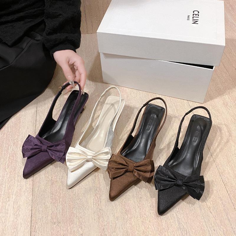 

Pointed high heels purple bag head sandals shoes spring and summer temperament socialite black single shoes 35