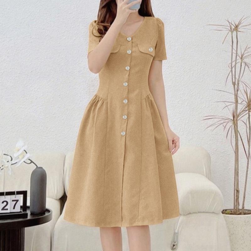 

ZANZEA Женское элегантное повседневное платье с V-образным вырезом и короткими рукавами для лета 2XL хаки