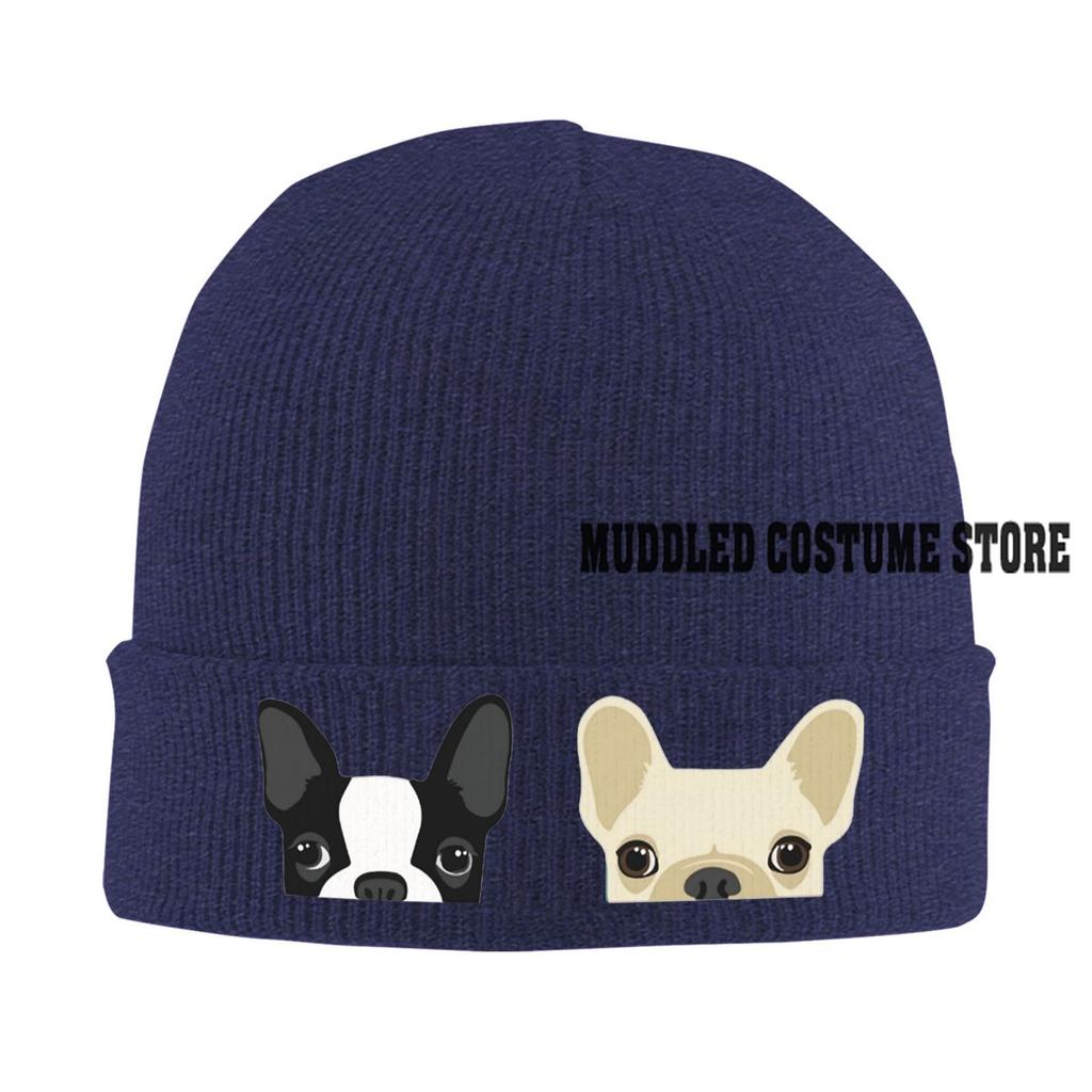 Czapka z wzorem buldoga francuskiego Vintage Graphic Knit Hat Retro Streetwear Miękka Ciepła Pomysł na prezent na Dzień Ojca Prezent dla mężczyzny i kobiety