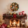 Outdoor Christmas Wreath 15.7 Inch Farmhouse Gingerbread Wreath With Lights For Home Realistic Holiday Decor For Entrance Front