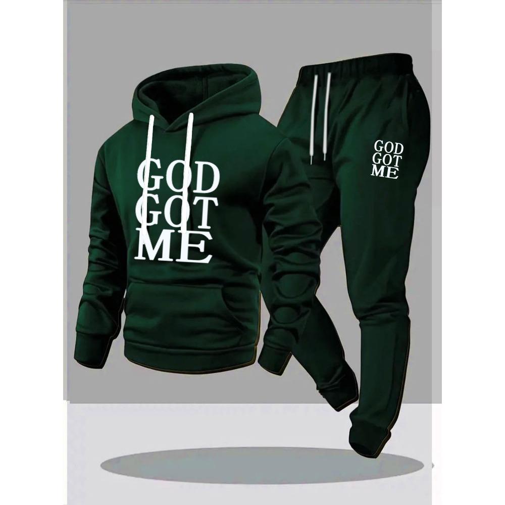 Herren Casual Sport-Kapuzenpullover und Hose 2-teiliges Set, mit coolen Aufdrucken, perfekt für Outdoor-Aktivitäten und gemütliche Spaziergänge