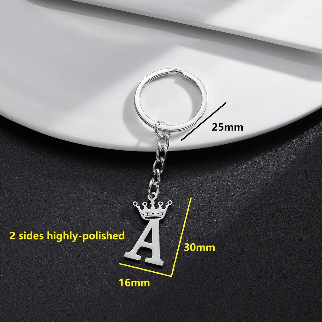 Stainless Steel Crown Letter Keychain Pendant, European Punk Style.