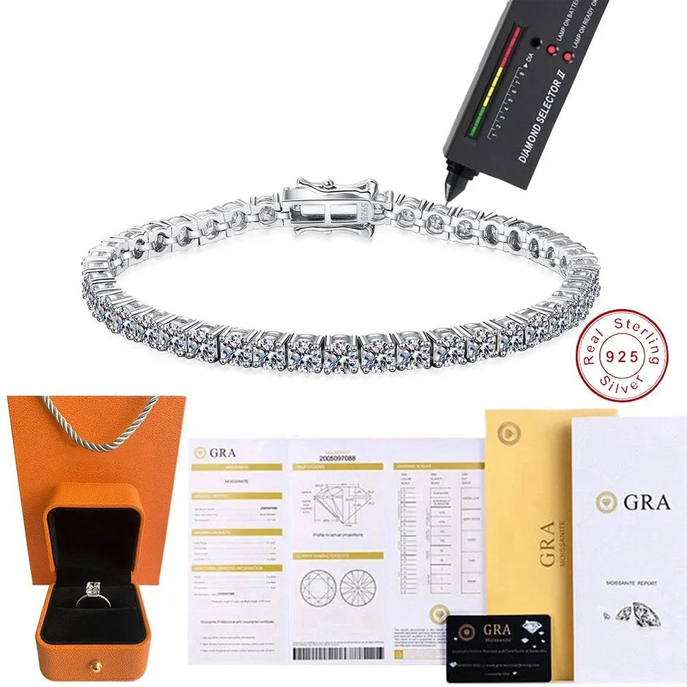 Luxury Silver 925 Wide 5mm D VVS1 Moissanite Bracelet Birthday Wedding Jewelry