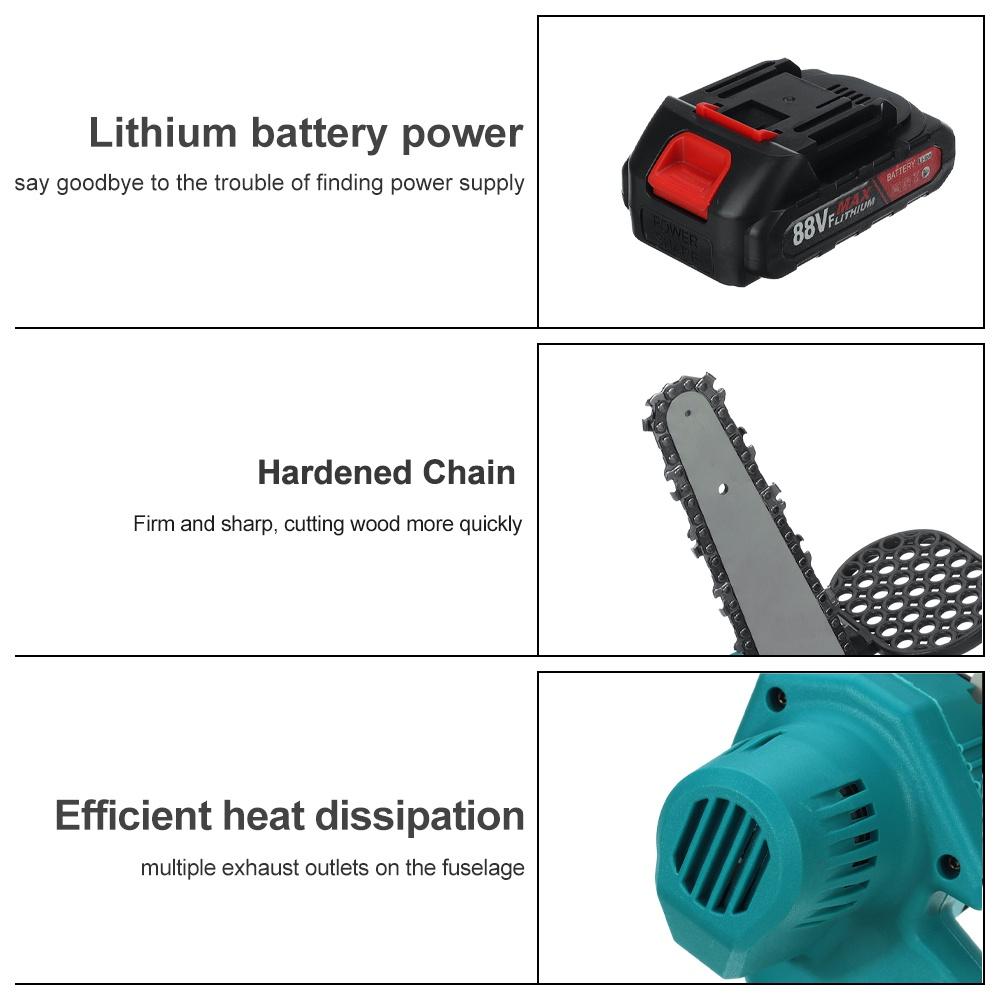 88VF 6 Inch Mini Electric Saw Chainsaw Garden Tree Logging Saw Woodworking Tools Wood Cutters for Makiita 18V Battery