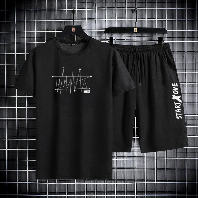 2026 Summer Outdoor Sports Suit Men s Short-sleeved Shorts Casual Fashion Two-piece Set Breathable Quick-drying Fitness Clothes S