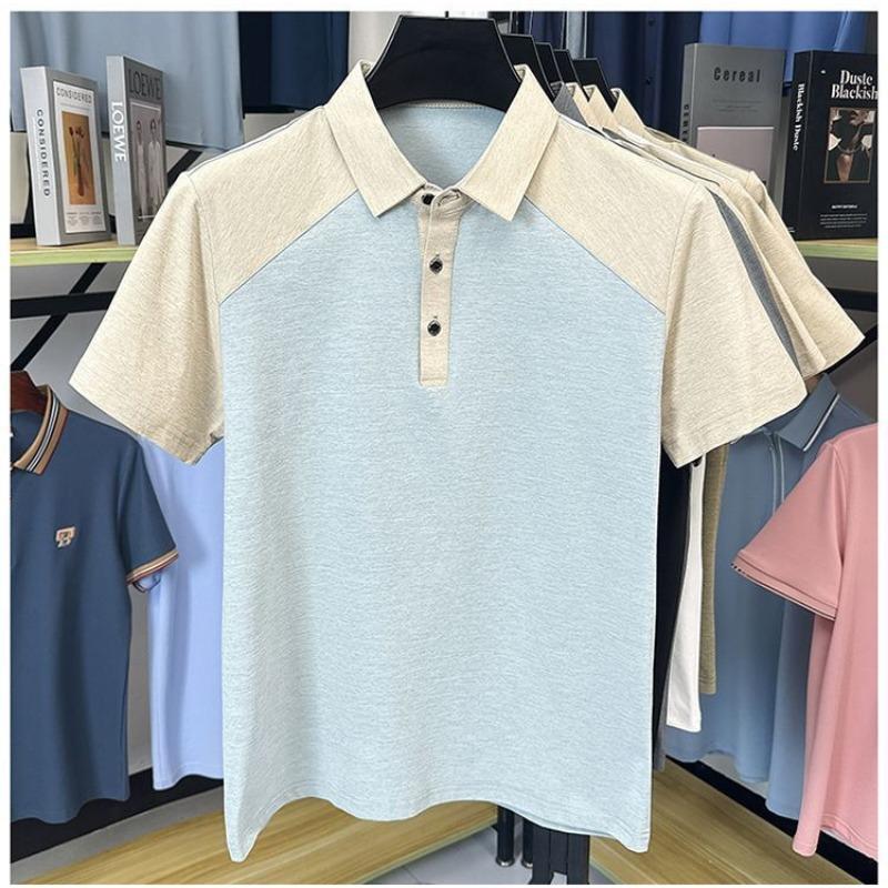 Mens Color Block Short Sleeve Polo Shirt Breathable Casual Top