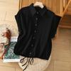 Sleeveless Shirt for Women, Drawstring Hem Top Temperament, Lapel Shirt for Women Loose Summer Style Small Shirt