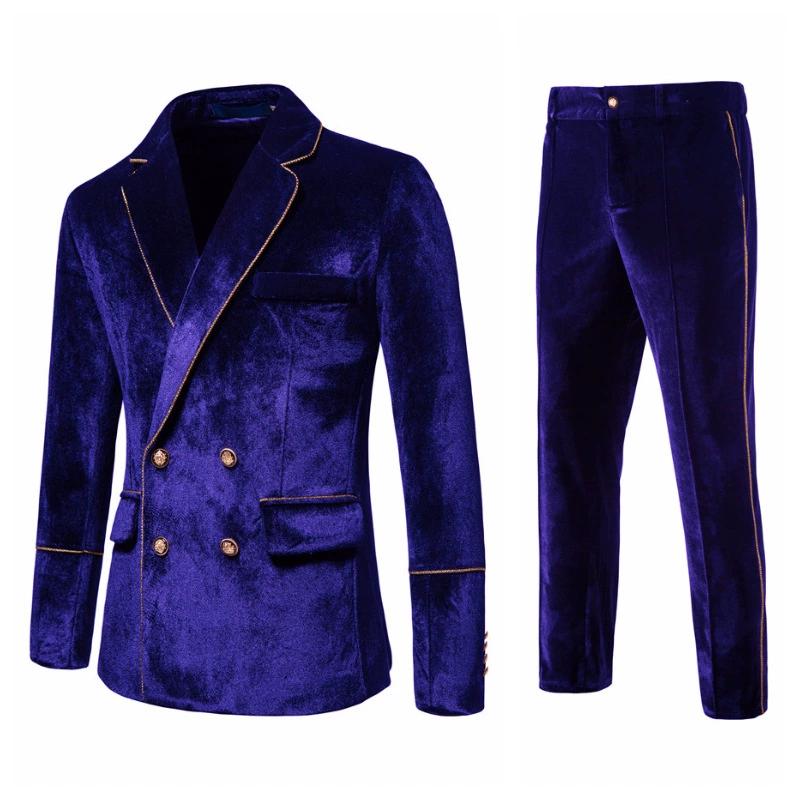 Men's Spring/Autumn Suit Set Slim-Fit Double-Breasted Business Jacket + Suit Pants Two-Piece Set for Groom and Groomsmen
