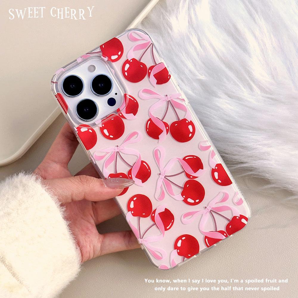 Full Screen Bow Cherry Suitable for Apple 16 Mobile Phone Case 15promax Protective Case Iphone14 Anti Fall 13 Women